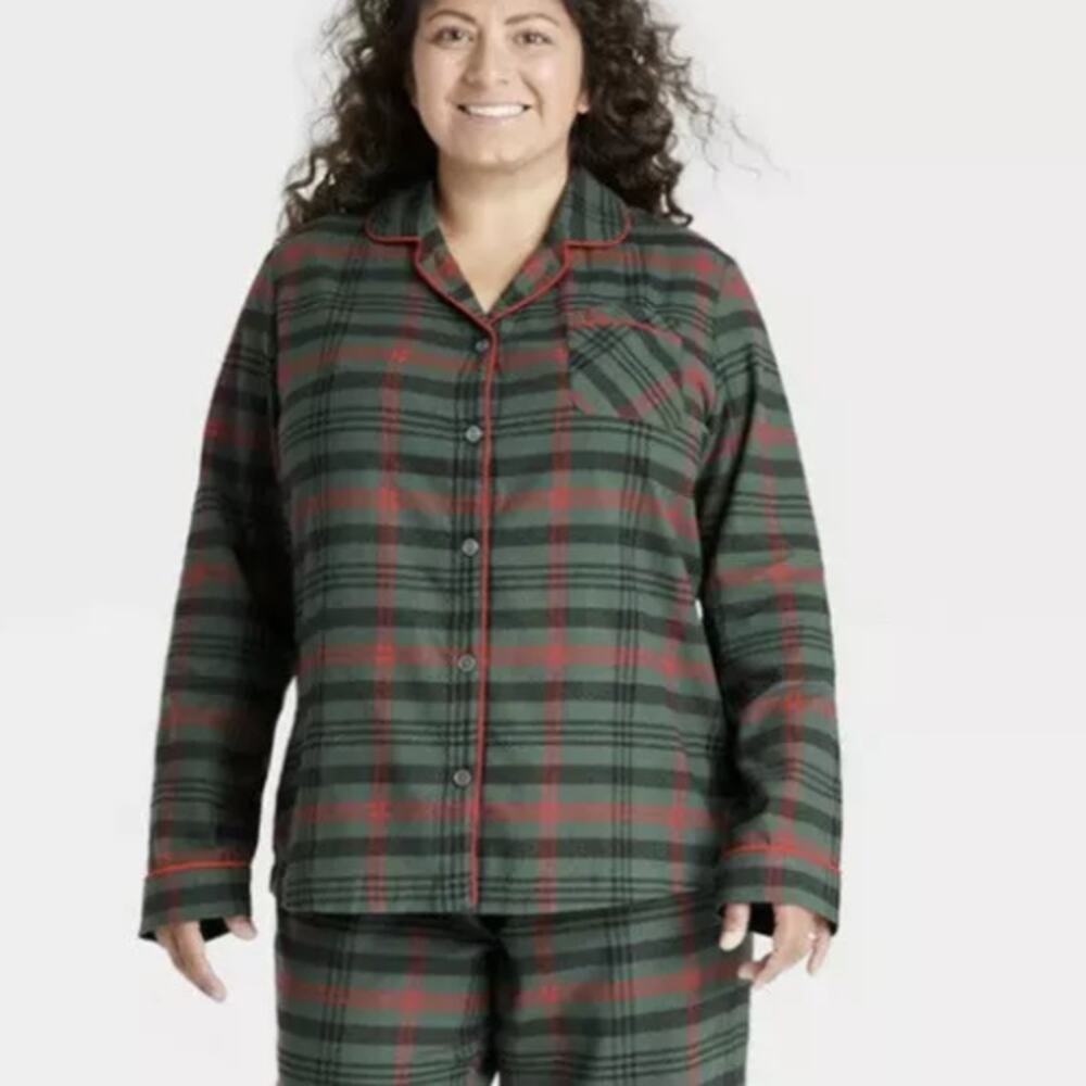 Hearth & Hand Womens Christmas Holiday Flannel Tartan Plaid Button Pajama Top XS